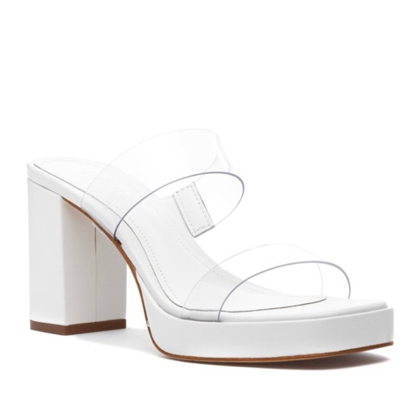 Chunky Heels SCHUTZ Clear Translucent White Stacked Heel Sandals Size 9.5/10 - Picture 3 of 4